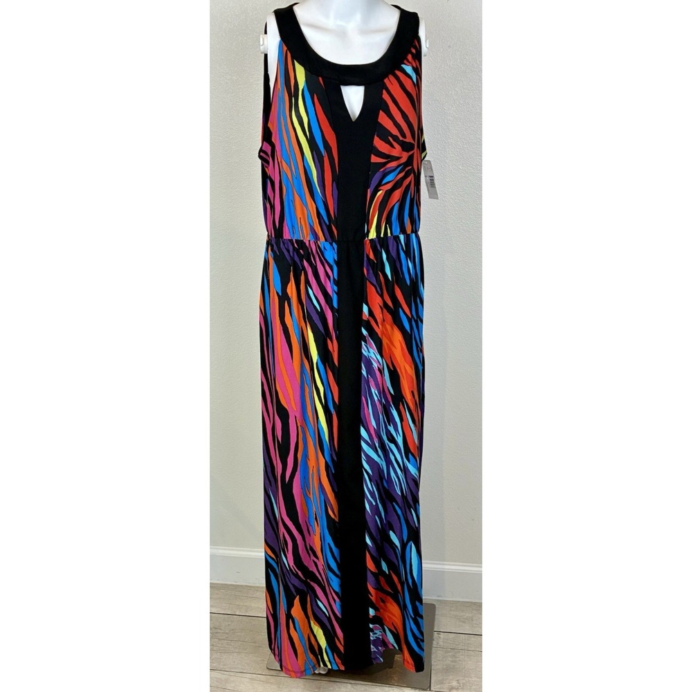 NWT New Directions Colorful Maxi Dress Large Multicolor Sleeveless Summer Resort